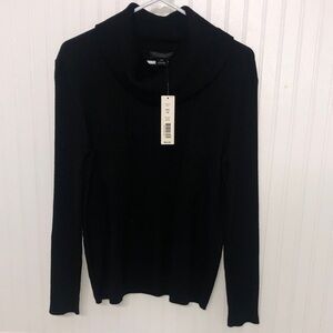 Black Cowl Neck SWEATER Art Deco Ribbing Design Front Wash/Dryable NWT$44